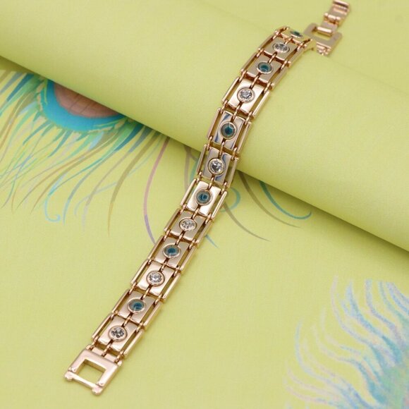 Elegant Rose Gold Bracelet with Evil Eye and Crystal Accents, XPBL0710 - Picture 1 of 12